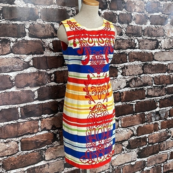 Anthropologie Tabitha Dress Banded Totem Stripes Embroidered Sheath Size 4 - Picture 6 of 16